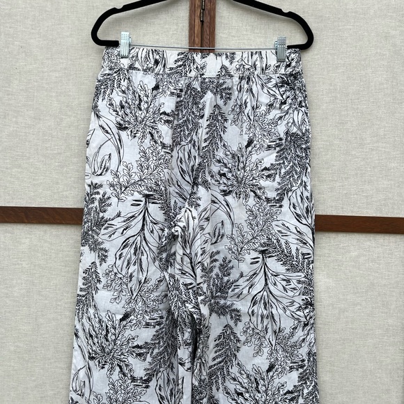 Tahari Black and White Botanical Linen Elastic Waist Wide Leg Pants - L - Picture 7 of 8